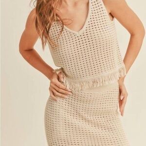 MIOU Muse Crochet Crop Sleeveless Top Cami Fringe Hem Size M